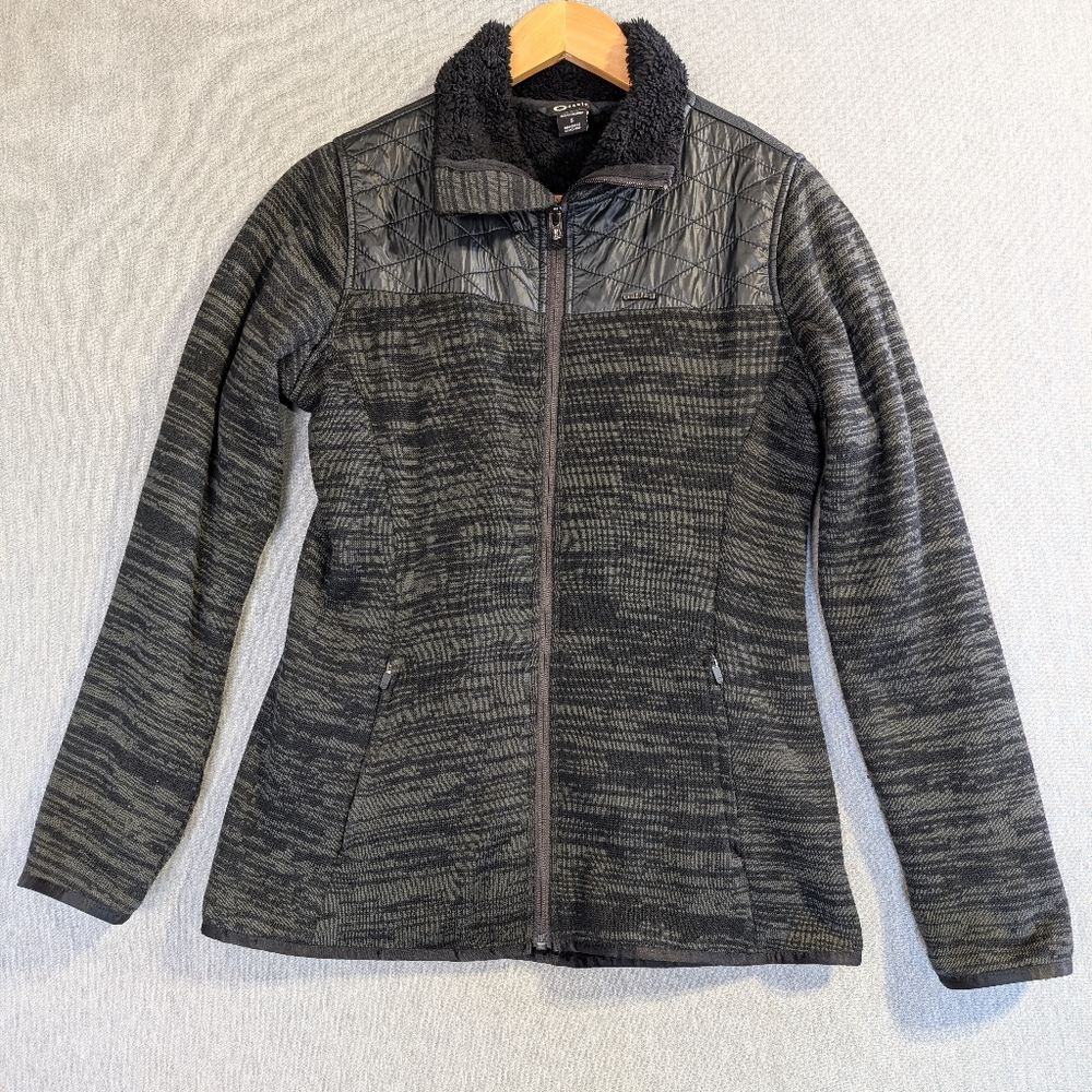Oakley Sweater Jacket Women's Small Heathered Gray Black Knit Sherpa